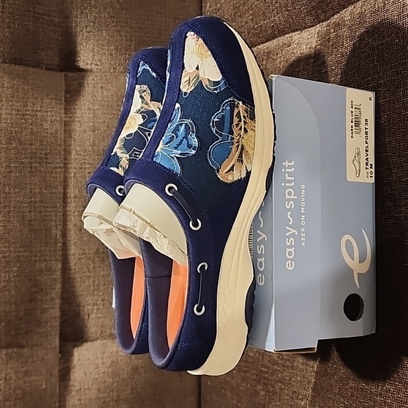 EASY SPIRIT womens open back sneakers mules clog suede leather sandals dark blue - Picture 3 of 4